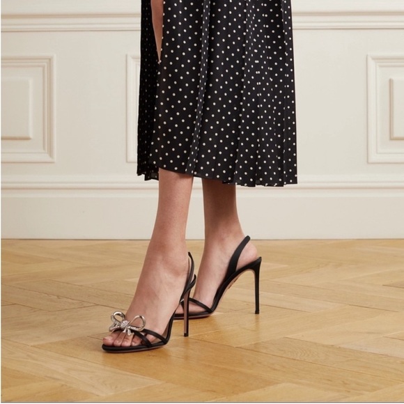 New Aquazzura Babe Crystal Bow Heel Sandals - Picture 2 of 11